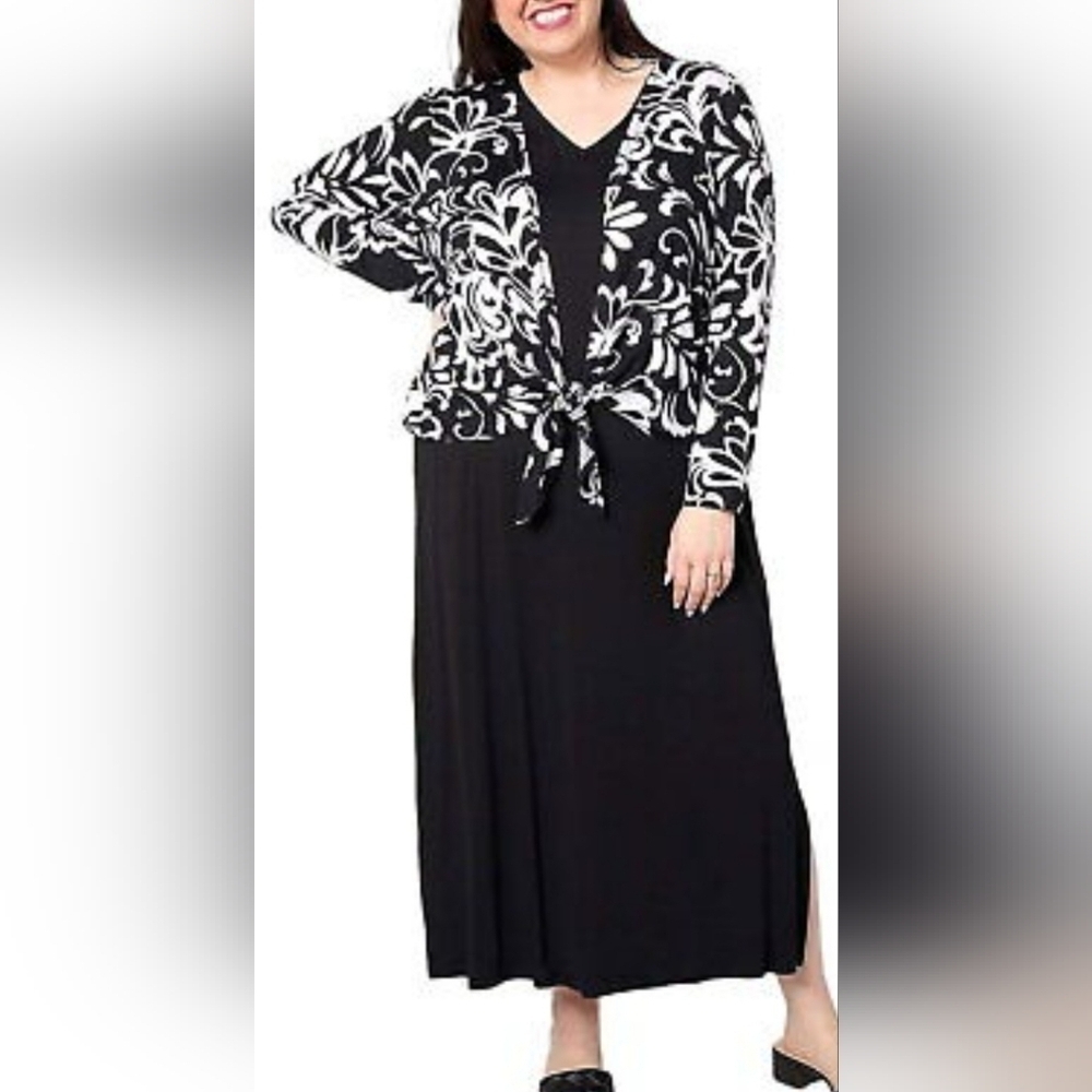 BELLE BY KIM GRAVEL 2 PC MAXI DRESS & SHRUG SZ XL BLACK WHITE - Picture 1 of 8
